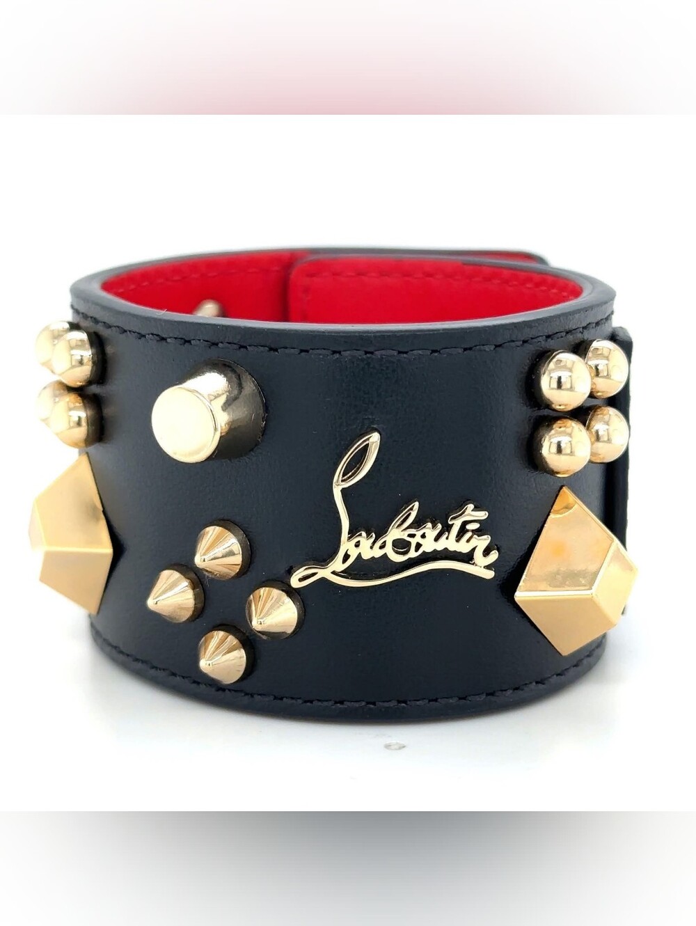 Christian Louboutin Carasky Loubinthesky Studded Leather Cuff Bracelet Black Gol